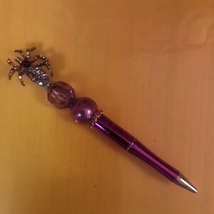 Purple Beaded Spider Charm Pen